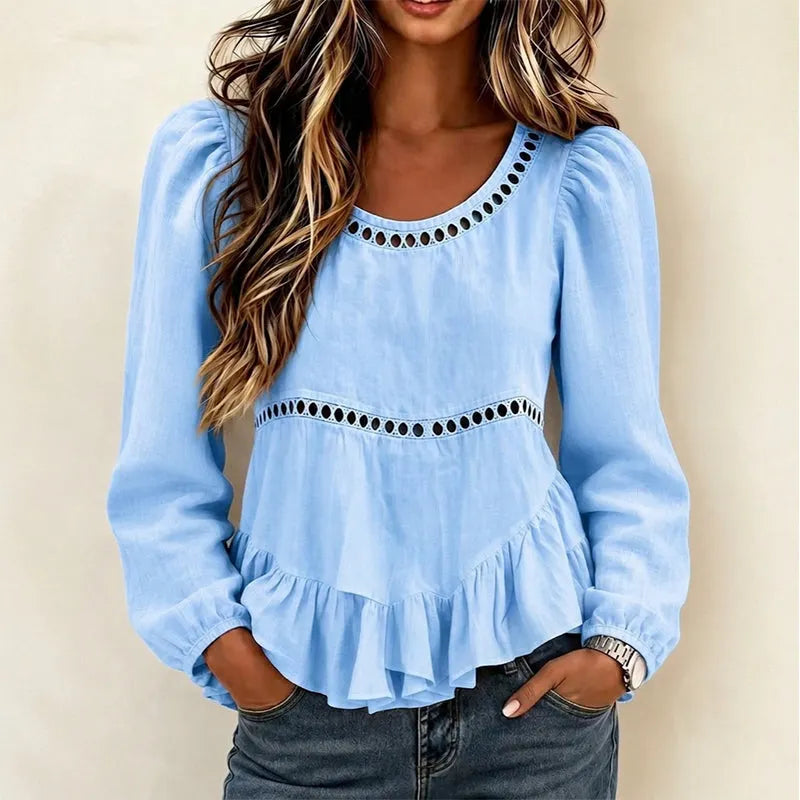 Maravelle | Puff Sleeve Peplum Blouse