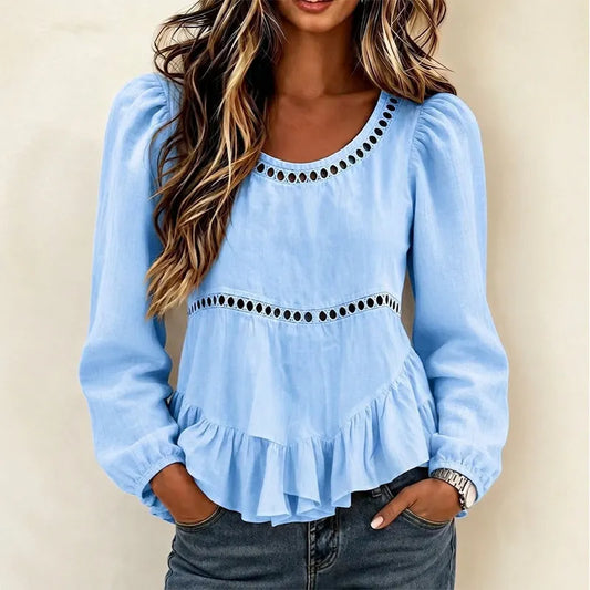 Maravelle | Puff Sleeve Peplum Blouse