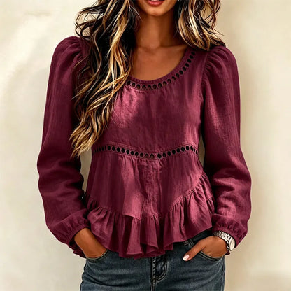 Maravelle | Puff Sleeve Peplum Blouse