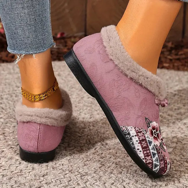 Petaline | Floral Embroidered Fleece Lined House Shoes