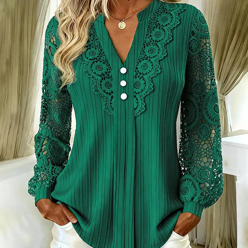 Maelle | Elegant Lace Sleeve V-Neck Blouse