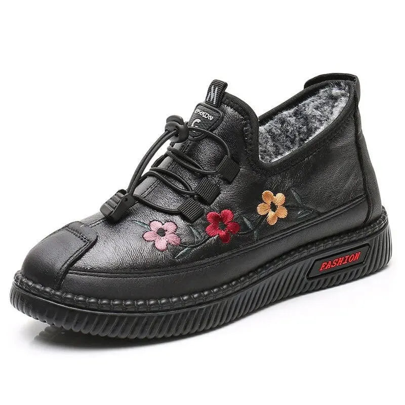 Waverly | Floral Detail Fleece Lined Ankle Shoes