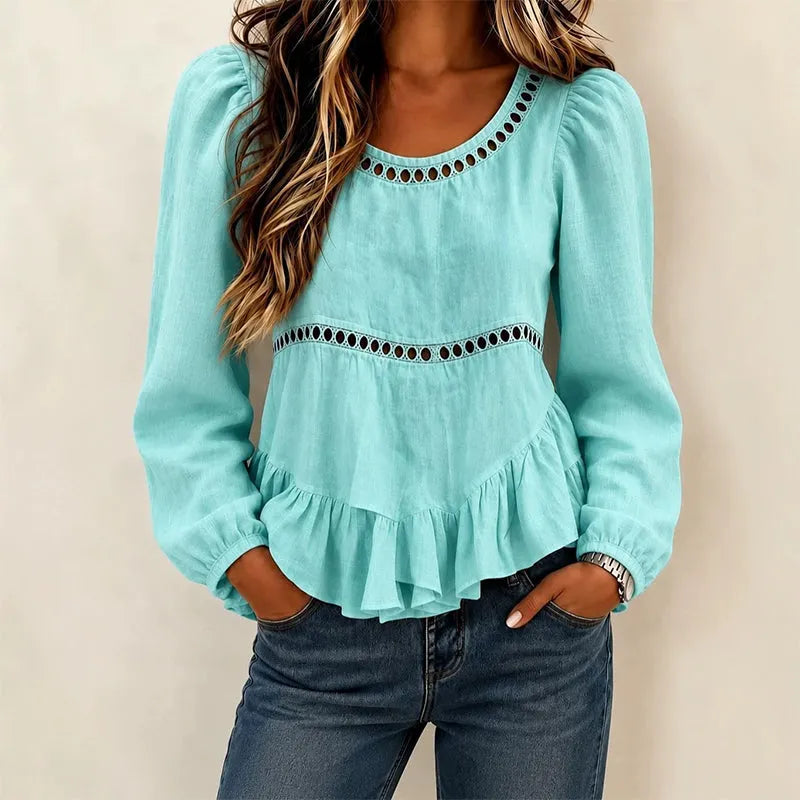 Maravelle | Puff Sleeve Peplum Blouse