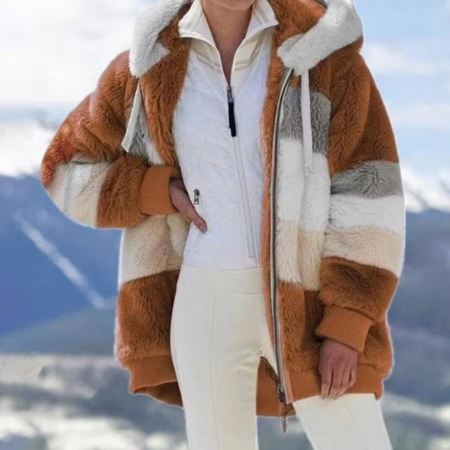 Fiorenna | Colour Block Plush Lined Hooded Jacket