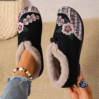 Petaline | Floral Embroidered Fleece Lined House Shoes
