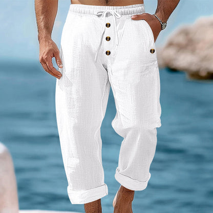 Osric | Button Detail Linen Blend Trousers