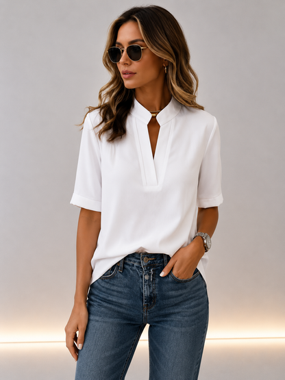 Clarissa | Notch Neck Half Sleeve Blouse