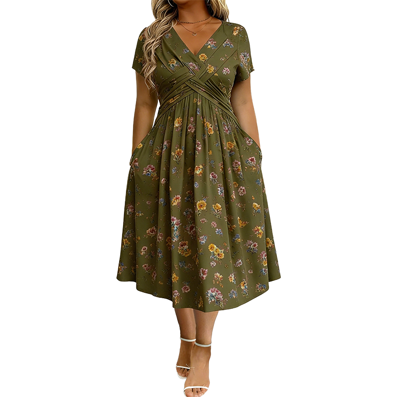 Oriavelle | Flowy V-Neck Midi Dress