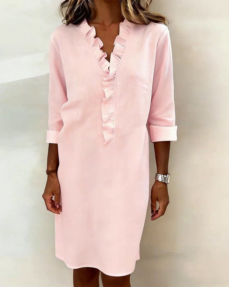 Mirette | Ruffle V Neck Shift Dress