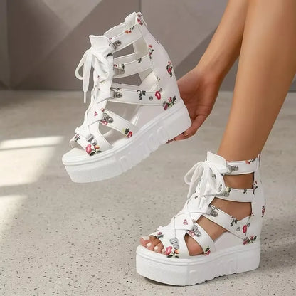 Xylara | Floral Lace Up Platform Sandals