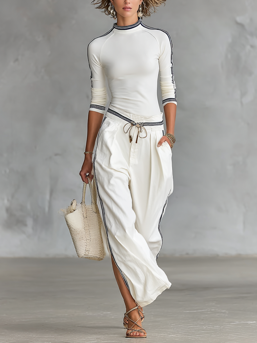 Rosalynne | Contrast Trim Two Piece Pants Set
