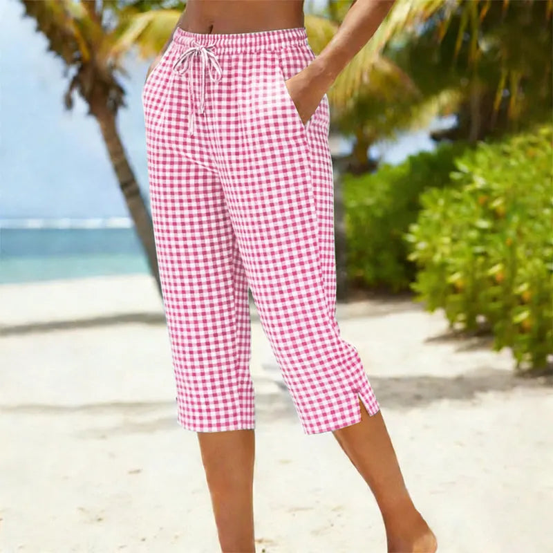 Davina | Casual Drawstring Check Capris