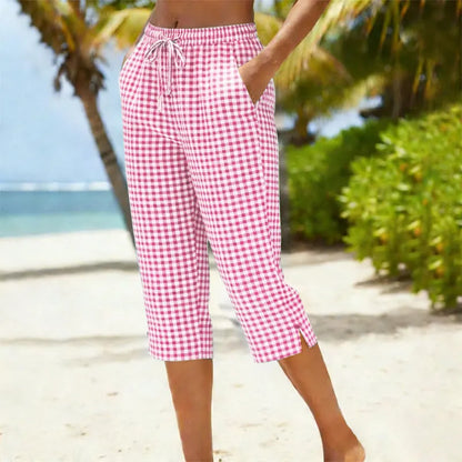 Davina | Casual Drawstring Check Capris