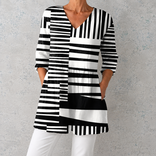 Ainsley | Geometric Stripe Tunic Blouse