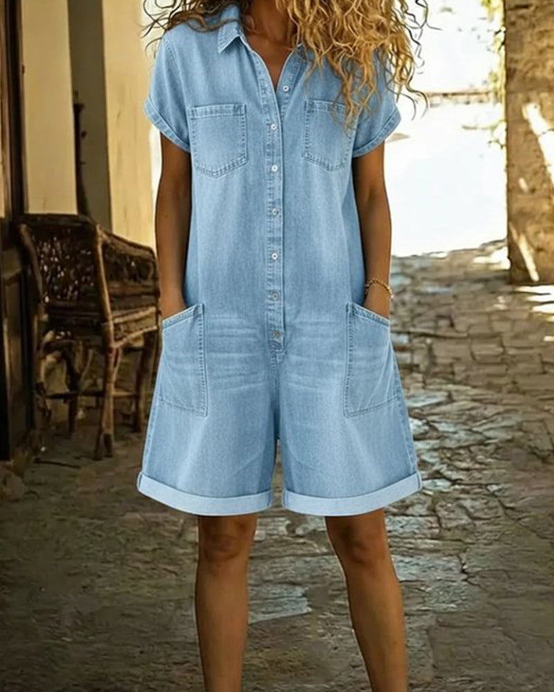 Nymerisse | Short Sleeve Denim Utility Romper