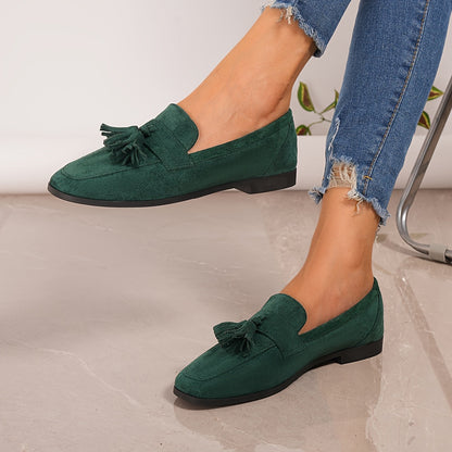 Sylvara | Navy Suede Tassel Detail Flat Smart Loafers