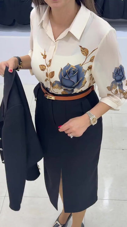 Xylena | Tailored Button Blazer Skirt Set