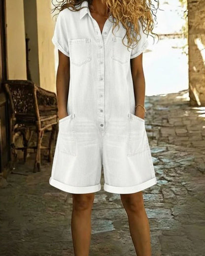 Nymerisse | Short Sleeve Denim Utility Romper