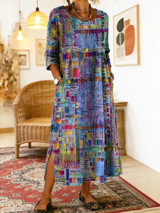 Frida | Boho Patchwork Print Relaxed Maxi Dress with Pockets