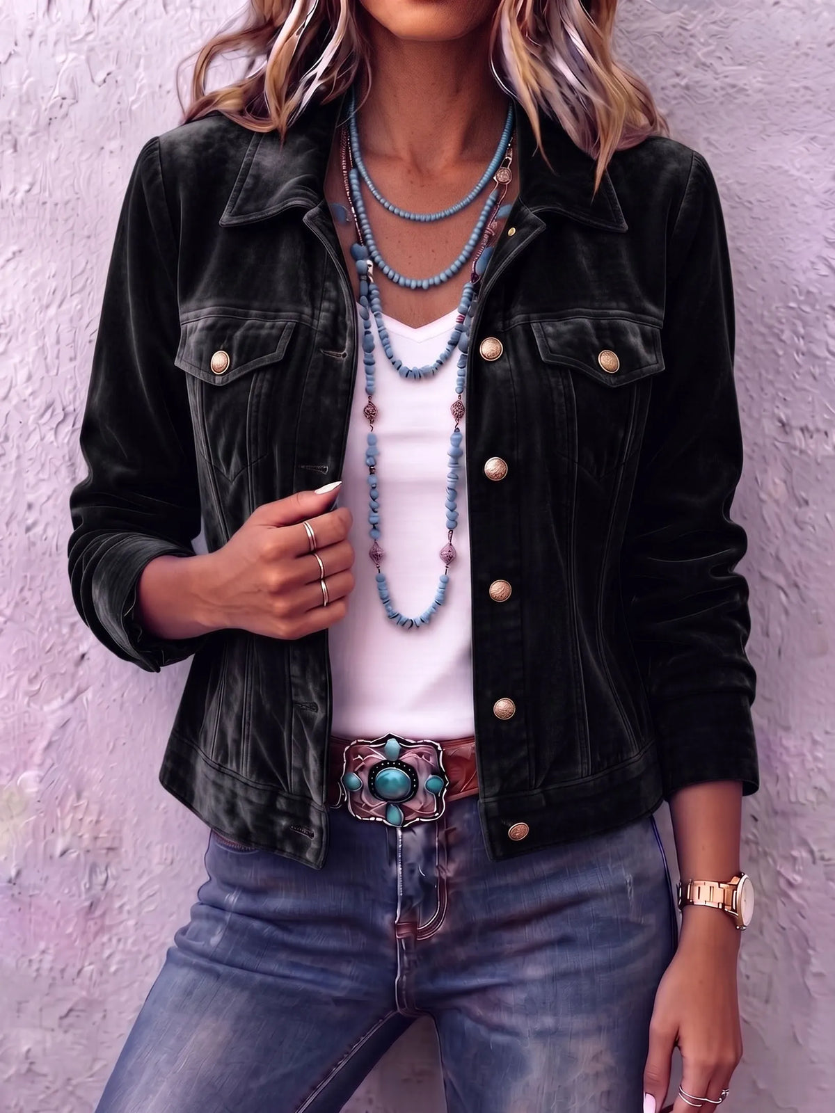 Coriselle | Casual Velvet Button Jacket