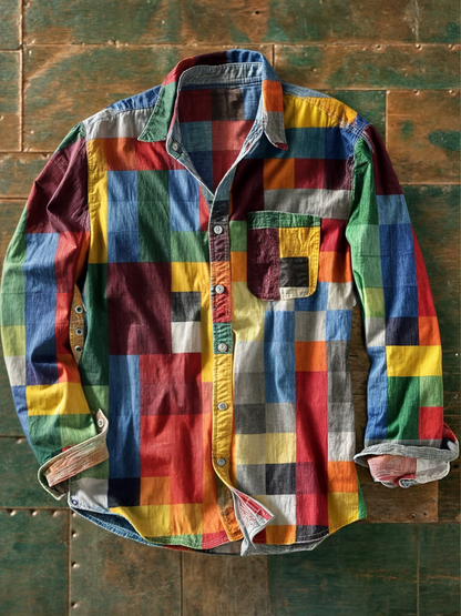 Caldrick | Patchwork Plaid Casual Button Shirt
