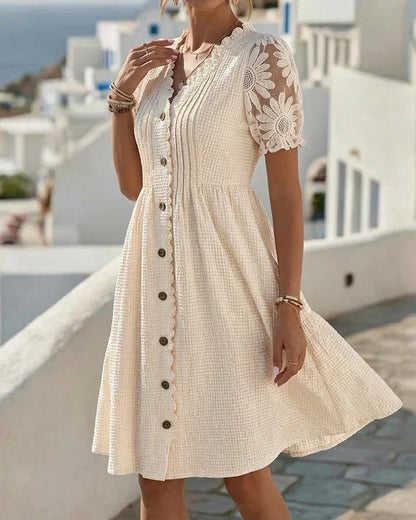 Deliora | Elegant Lace Sleeve Day Dress