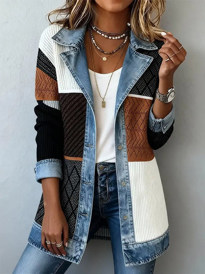 Evelora | Denim Trim Knit Cardigan