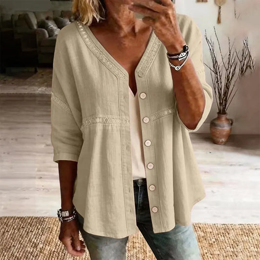 Dorothea | Artisan Trim Button Front Blouse
