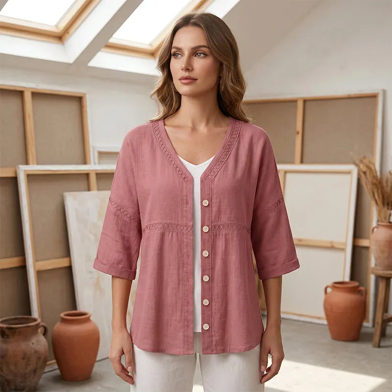 Dorothea | Artisan Trim Button Front Blouse