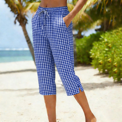 Davina | Casual Drawstring Check Capris