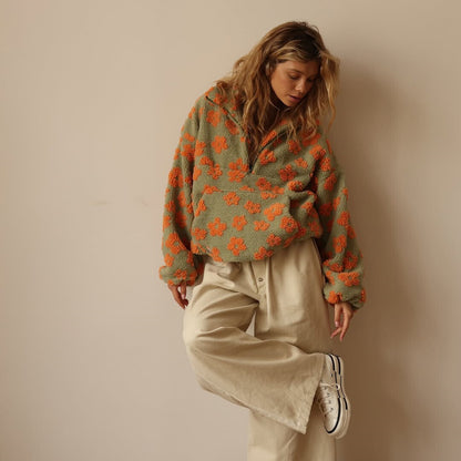 Vayla | Floral High Collar Fleece Pullover