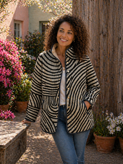 Pavella | Abstract Stripe Button Front Jacket