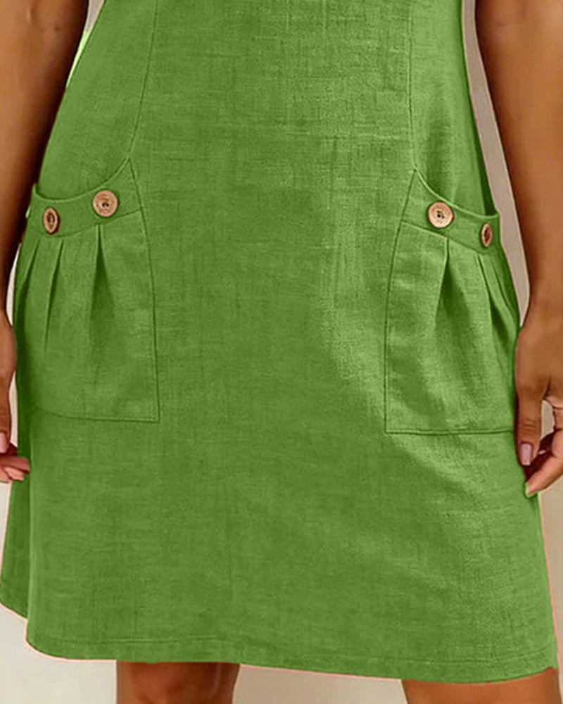 Wren | Linen Half-Zip Short Sleeve Pocket Mini Dress