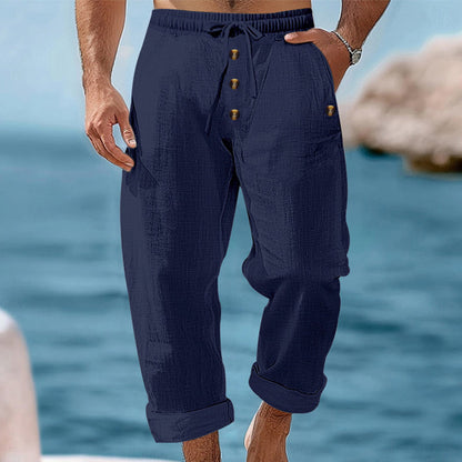 Osric | Button Detail Linen Blend Trousers