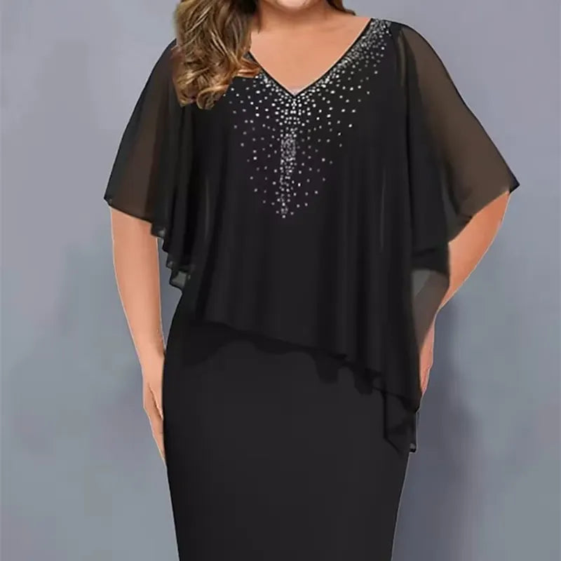 Faustine | Elegant Chiffon Cape Dress