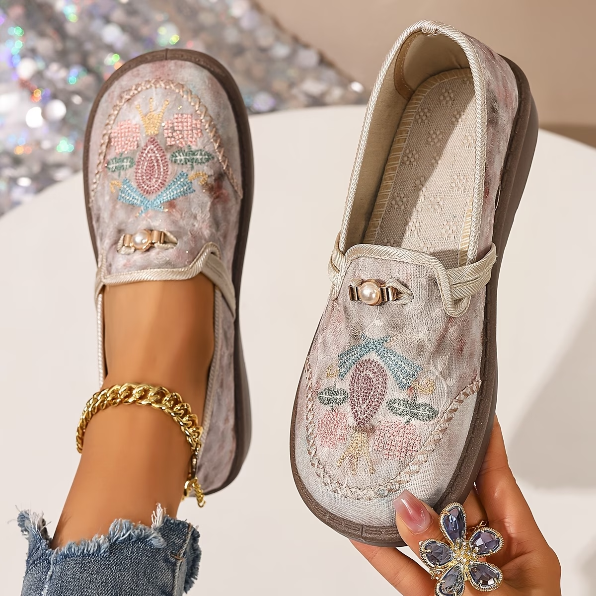 Calivette | Embroidered Slip On Loafers