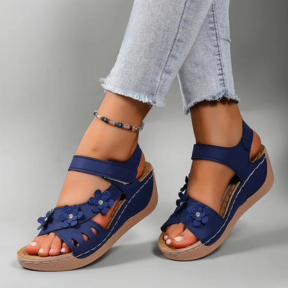 Delavelle | Cushioned Flower Wedge Sandals