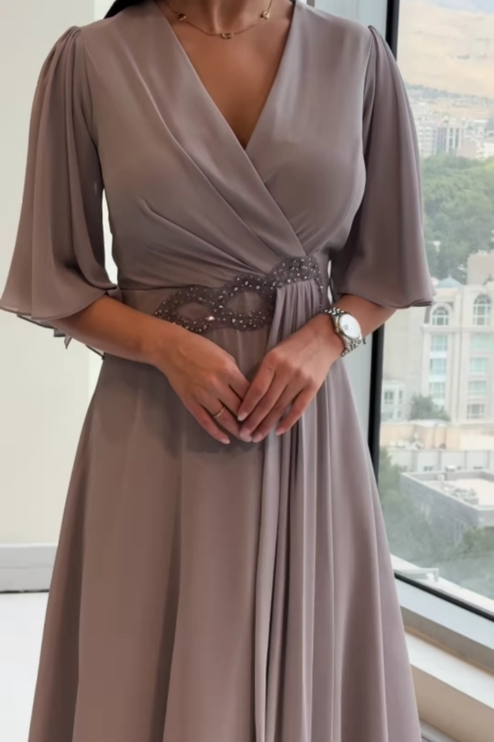 Calienne | Flowing Flutter Sleeve Maxi Dress