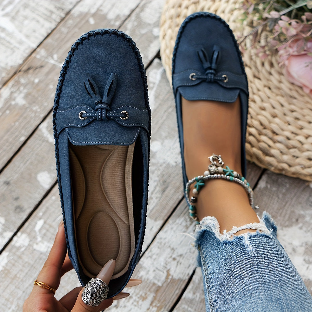 Zavina | Tassel Bow Suede Loafers