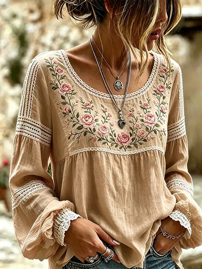 Marova | Floral Embroidered Boho Blouse