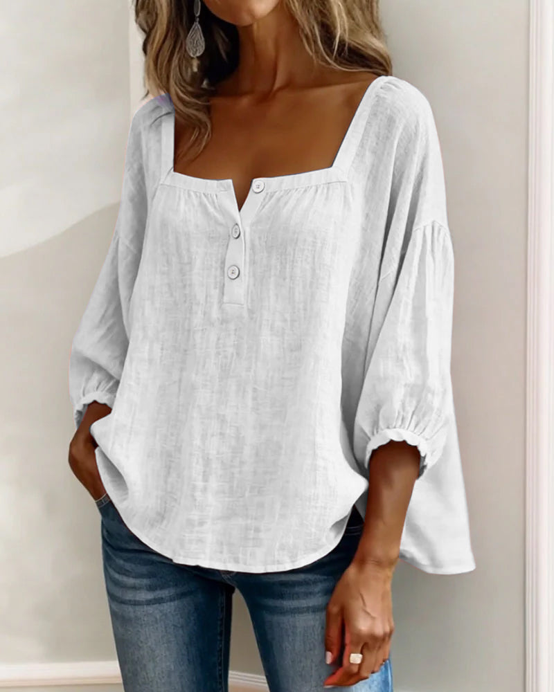 Lurevyn | Square Neck Button Blouse