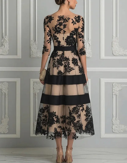 Forsythia | Elegant Sheer Panel Midi Dress