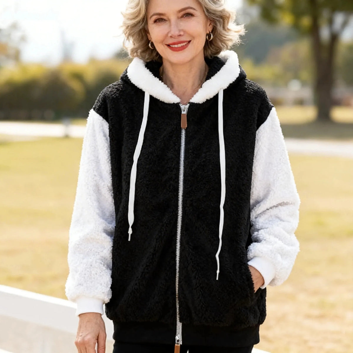 Tressa | Plush Colorblock Zip Hoodie
