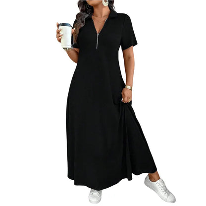 Uvelisse | Zip Collar Casual Maxi Dress