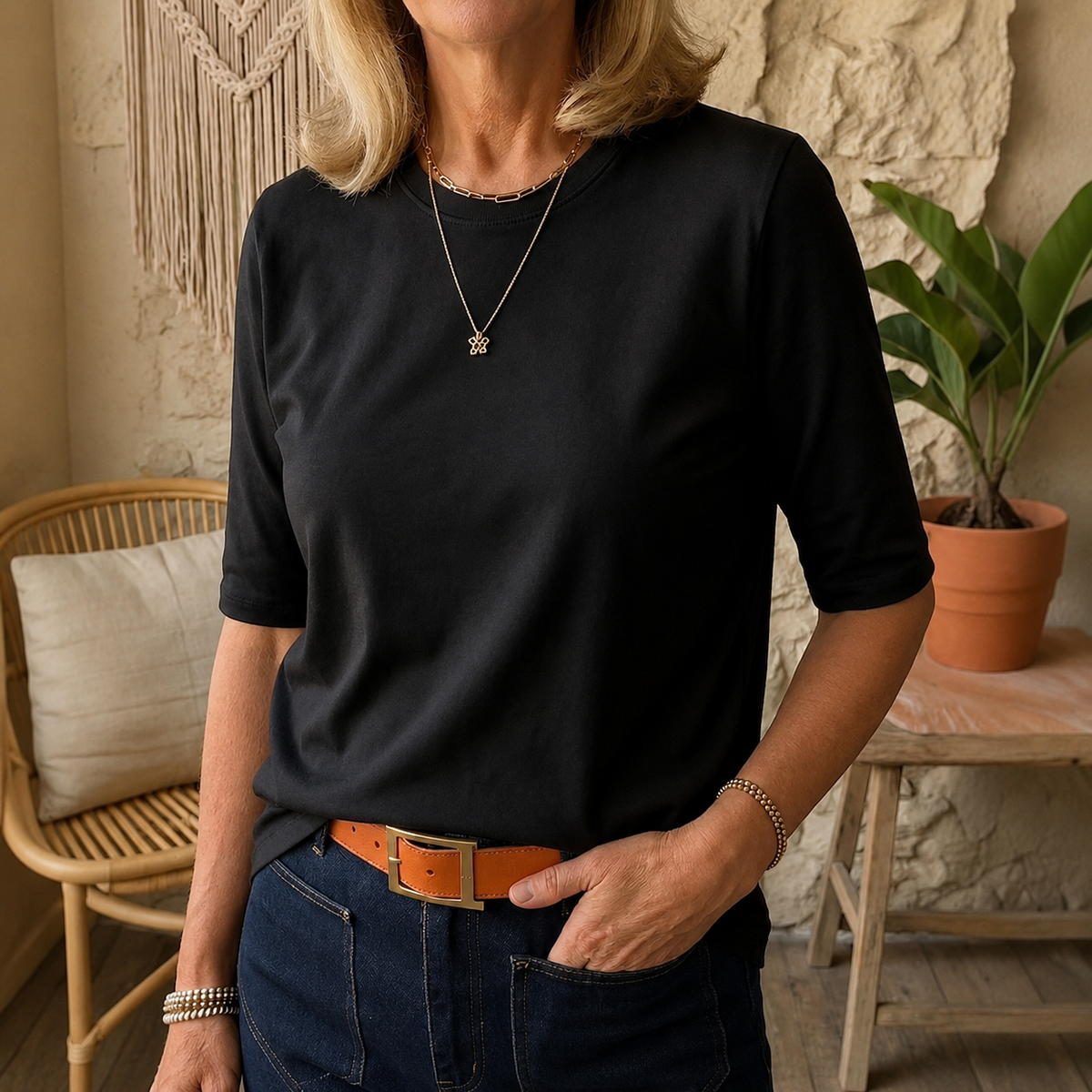 Xavina | Soft Touch Round Neck Blouse