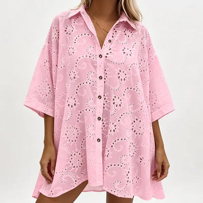 Caressia | Embroidered Cotton Button Blouse