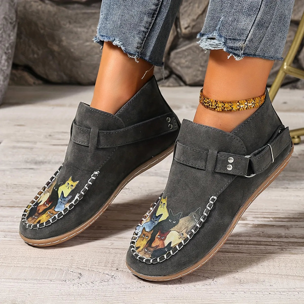Flannery | Whimsical Cat Detail Casual Loafers