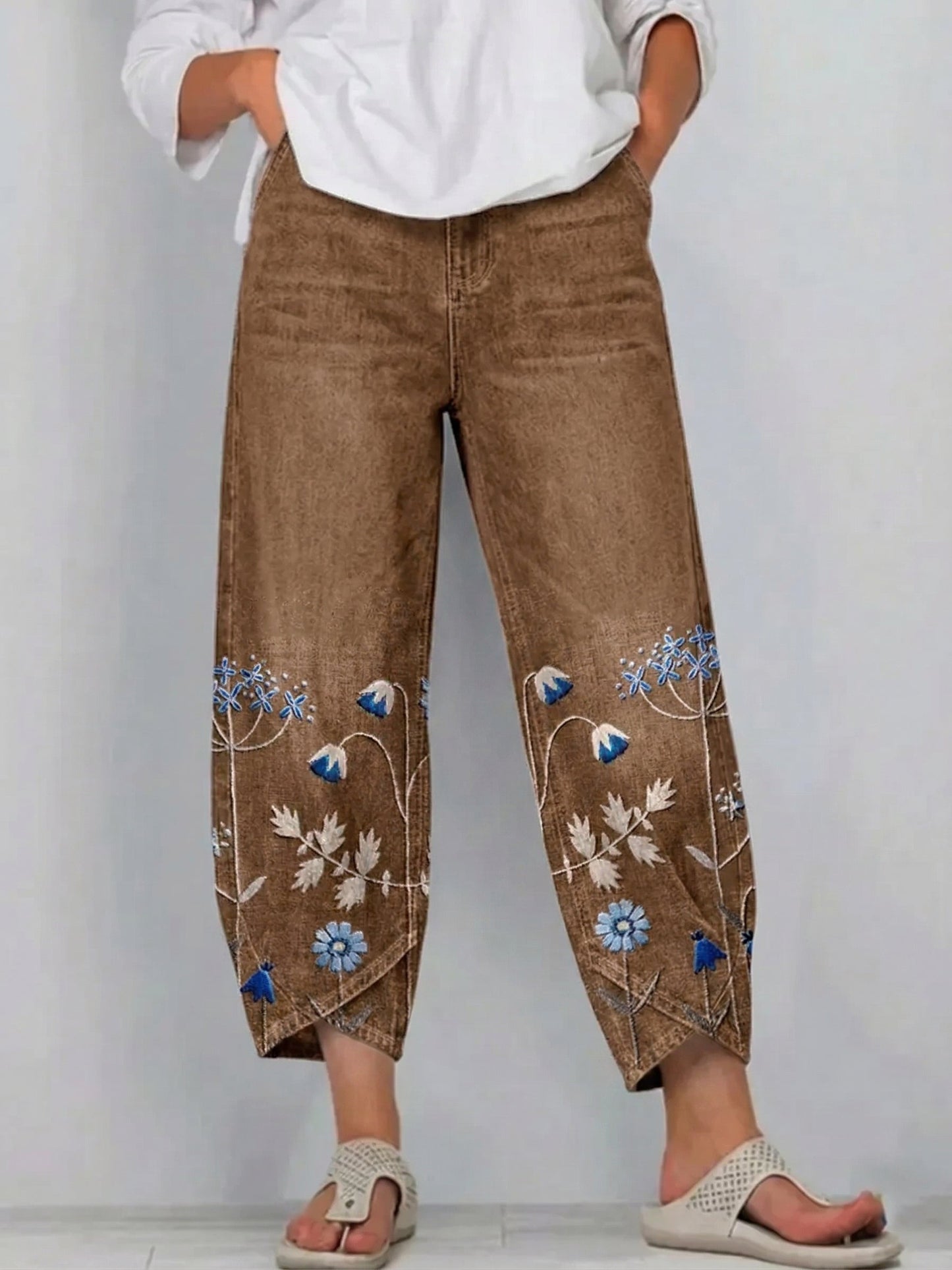 Calivra | Relaxed Embroidered Denim Trousers