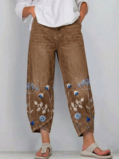 Calivra | Relaxed Embroidered Denim Trousers