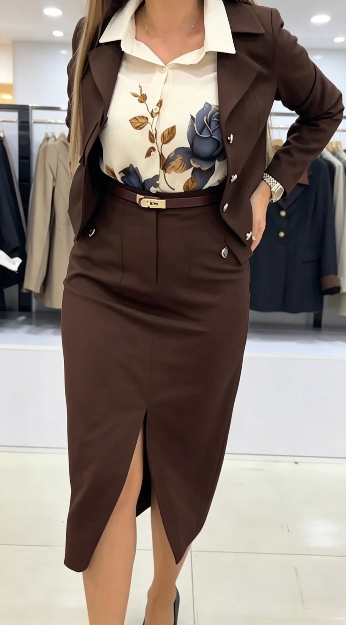Xylena | Tailored Button Blazer Skirt Set